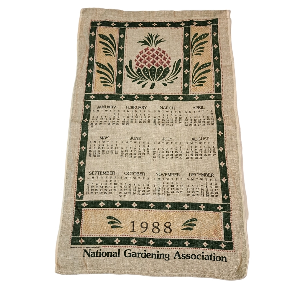 Vintage National Gardening Association Calendar Tea Towel 1988 Used Good Cond